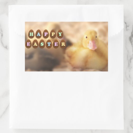 かわいいアヒルからのハッピーイースターのご挨拶 長方形シール (バッグ)