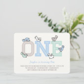 かわいいアヒルがビッグワンボーイ1歳の誕生日パーティー招待状 招待状 (スタンド正面)