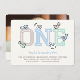 かわいいアヒルがビッグワンボーイ1歳の誕生日パーティー招待状 招待状