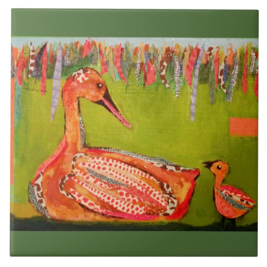 かわいいアヒルが付いている大きい陶磁器の写真のタイル(6インチ) タイル (正面)