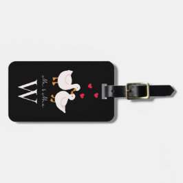 かわいいアヒルさん夫婦の新婚モノグラム ラゲッジタグ