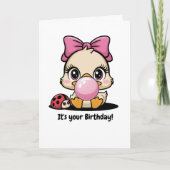 かわいいアヒルとてんとう虫とシャボン玉、おもしろい誕生日 カード (正面)