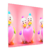 かわいいアヒルとママ心温まるピンクのハート画像 メタルプリント (アングル)