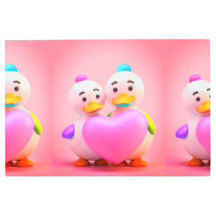 かわいいアヒルとママ心温まるピンクのハート画像 メタルプリント