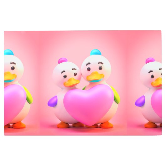 かわいいアヒルとママ心温まるピンクのハート画像 メタルプリント (正面)
