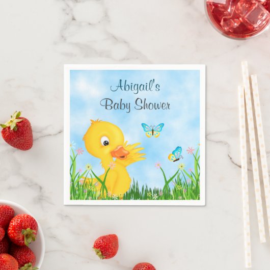 かわいいアヒルと蝶の男の子の赤ちゃんシャワー スタンダードカクテルナプキン (インサイチュ)