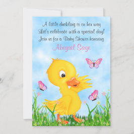 かわいいアヒルと蝶ガールベビーシャワー 招待状