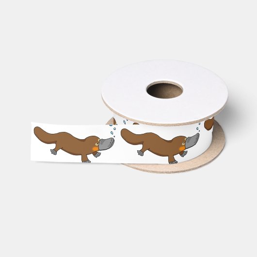 かわいいアヒルによって勘定書を出されるplatypus サテンリボン (リール)