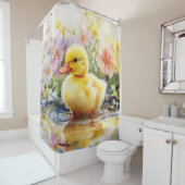 かわいいアヒルに花を水彩 シャワーカーテン (インサイチュ)