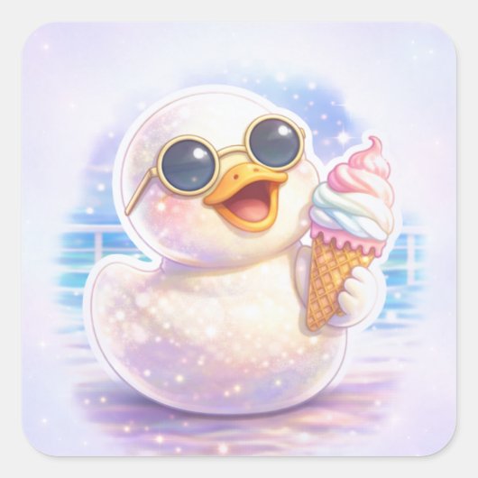 かわいいアヒルのアイスクリーム スクエアステッカー スクエアシール (正面)