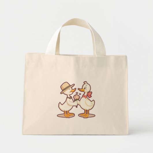 かわいいアヒルのカップル ミニトートバッグ (正面)