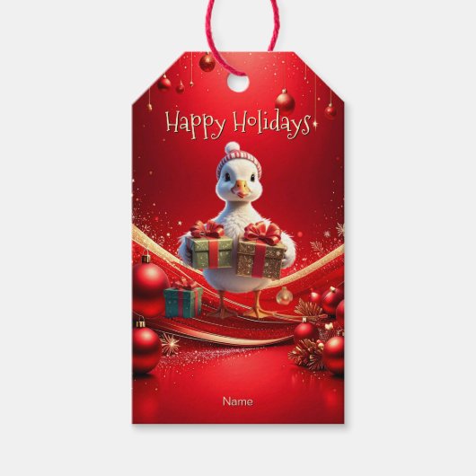 かわいいアヒルのクリスマスギフトタグ ギフトタグ (正面)