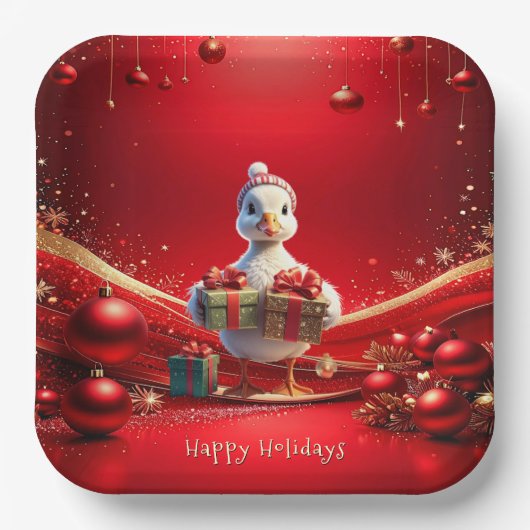 かわいいアヒルのクリスマスホリデー紙皿 ペーパープレート (正面)