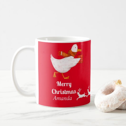 かわいいアヒルのクリスマス コーヒーマグカップ (ドーナツ)