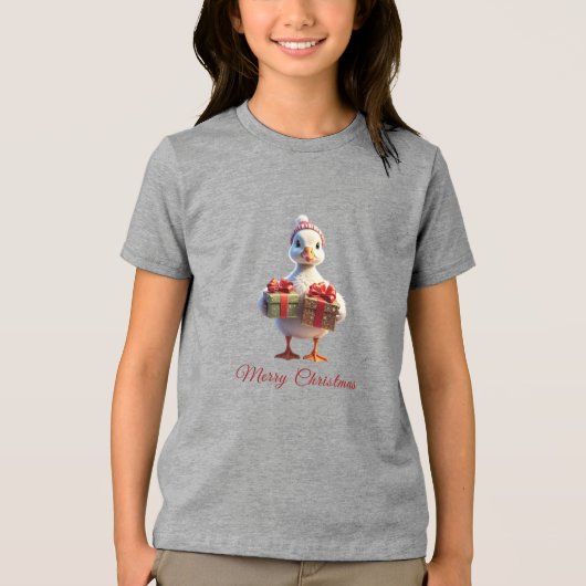 かわいいアヒルのクリスマス トライブレンドＴシャツ (正面)