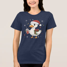 かわいいアヒルのクリスマス ドリンク コージー ホリデー ギフト トライブレンドTシャツ
