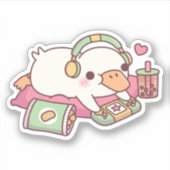 かわいいアヒルのリラックスゲーマー シール (正面)