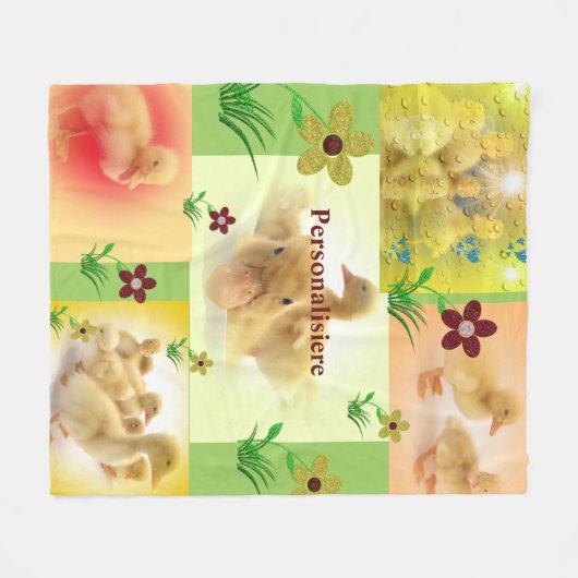 かわいいアヒルの写真 フリースブランケット (正面(横))