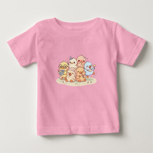 かわいいアヒルの友達 キッズTシャツ ベビーTシャツ (正面)