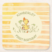 かわいいアヒルの子の1歳の誕生日パーティー スクエアペーパーコースター (正面)