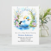 かわいいアヒルの子ブルーボーイベビーシャワー 招待状 (スタンド正面)