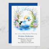 かわいいアヒルの子ブルーボーイベビーシャワー 招待状 (正面/裏面)