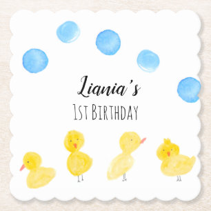 かわいいアヒルの手描き水彩 誕生日パーティー ペーパーコースター