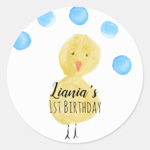 かわいいアヒルの手描き水彩 誕生日パーティー ラウンドシール