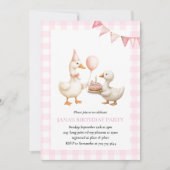 かわいいアヒルの誕生日パーティー | ピンクジンガムファームテーマ 招待状 (正面)