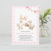 かわいいアヒルの誕生日パーティー | ピンクジンガムファームテーマ 招待状 (スタンド正面)