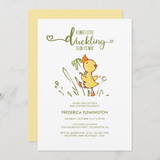 かわいいアヒルの赤ちゃんシャワー招待状 招待状 (正面/裏面)
