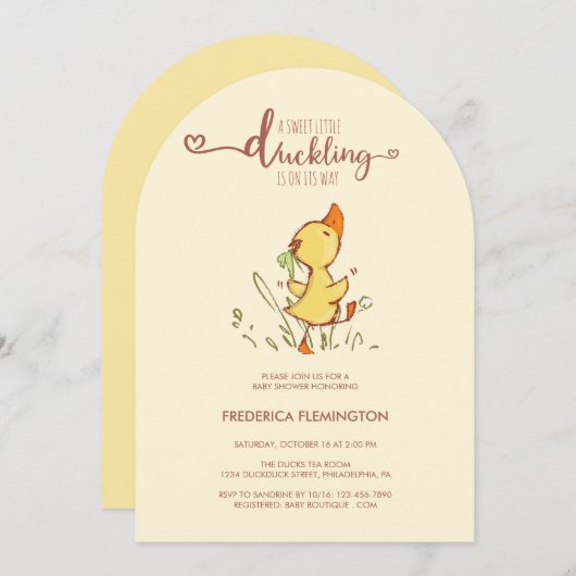 かわいいアヒルの赤ちゃんシャワー 招待状 (正面/裏面)