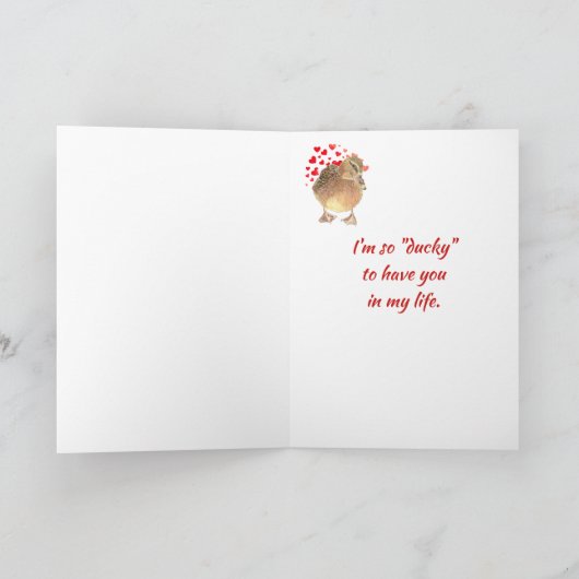 かわいいアヒルカードを持つおもしろいなバレンタインの幸運なアヒル シーズンカード (内部)