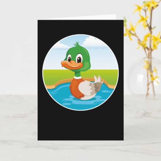 かわいいアヒルデザイン 面白い動物 湖のアヒル プレゼント カード (黄色い花)