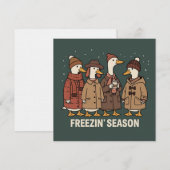 かわいいアヒル冬の季節 フリース コージー オータム ダック 招待状 (正面/裏面)