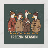 かわいいアヒル冬の季節 フリース コージー オータム ダック 招待状 (正面)