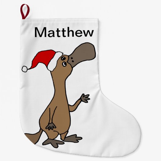 かわいいアヒル勘定書を出されたplatypusのクリスマスの漫画 ラージクリスマスストッキング (正面)