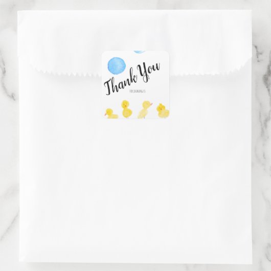 かわいいアヒル手の水色ベビーシャワーありがとう スクエアシール (バッグ)