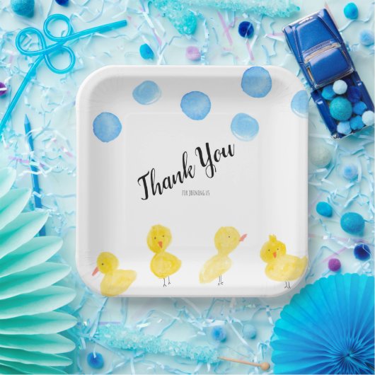 かわいいアヒル手の水色ベビーシャワーありがとう   ペーパープレート (パーティー)