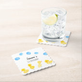 かわいいアヒル手水色誕生日パーティー  ペーパーコースター (インサイチュ)