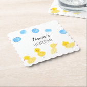 かわいいアヒル手水色誕生日パーティー  ペーパーコースター (アングル)