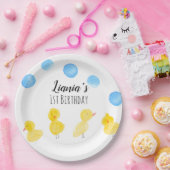 かわいいアヒル手水色誕生日パーティー ペーパープレート (パーティー)