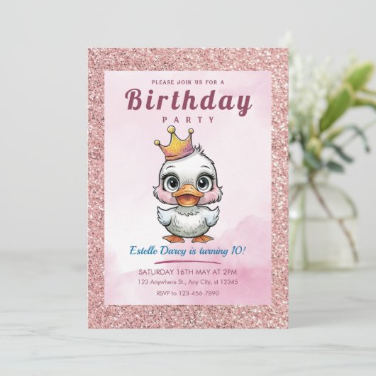 かわいいアヒル王女の誕生日招待状 招待状 (スタンド正面)