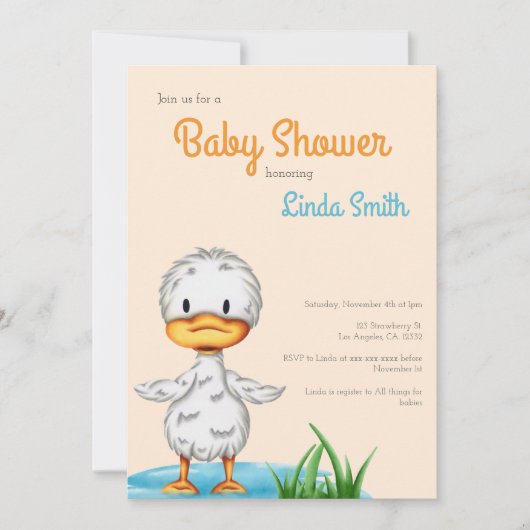 かわいいアヒル男女兼用の赤ちゃん 招待状 (正面)