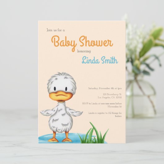 かわいいアヒル男女兼用の赤ちゃん 招待状 (スタンド正面)