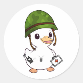 かわいいアヒル着用アーミーヘルメット ラウンドシール