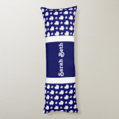 かわいいアヒル、ネイビーブルー&ホワイト、名前を追加 ボディピロー (裏面 (縦))