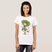 かわいいアヒル 葉の傘と花のボンネット Tシャツ (正面フル)
