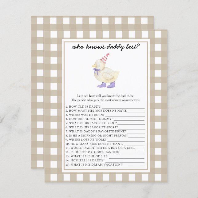 かわいいアヒル – 誰がパパのゲームを知っ最高のている (正面/裏面)