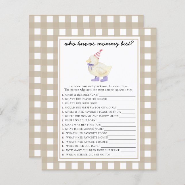 かわいいアヒル – 誰がママを知っ最高のている (正面/裏面)